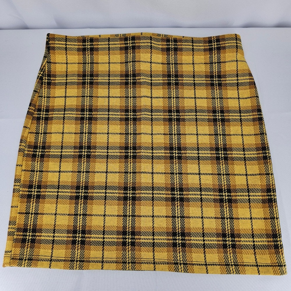 Forever 21 Plaid Mini Skirt Yellow Black Checkered Clueless Size M Y2K 2000s